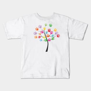 Tree with colorful paw prints Kids T-Shirt